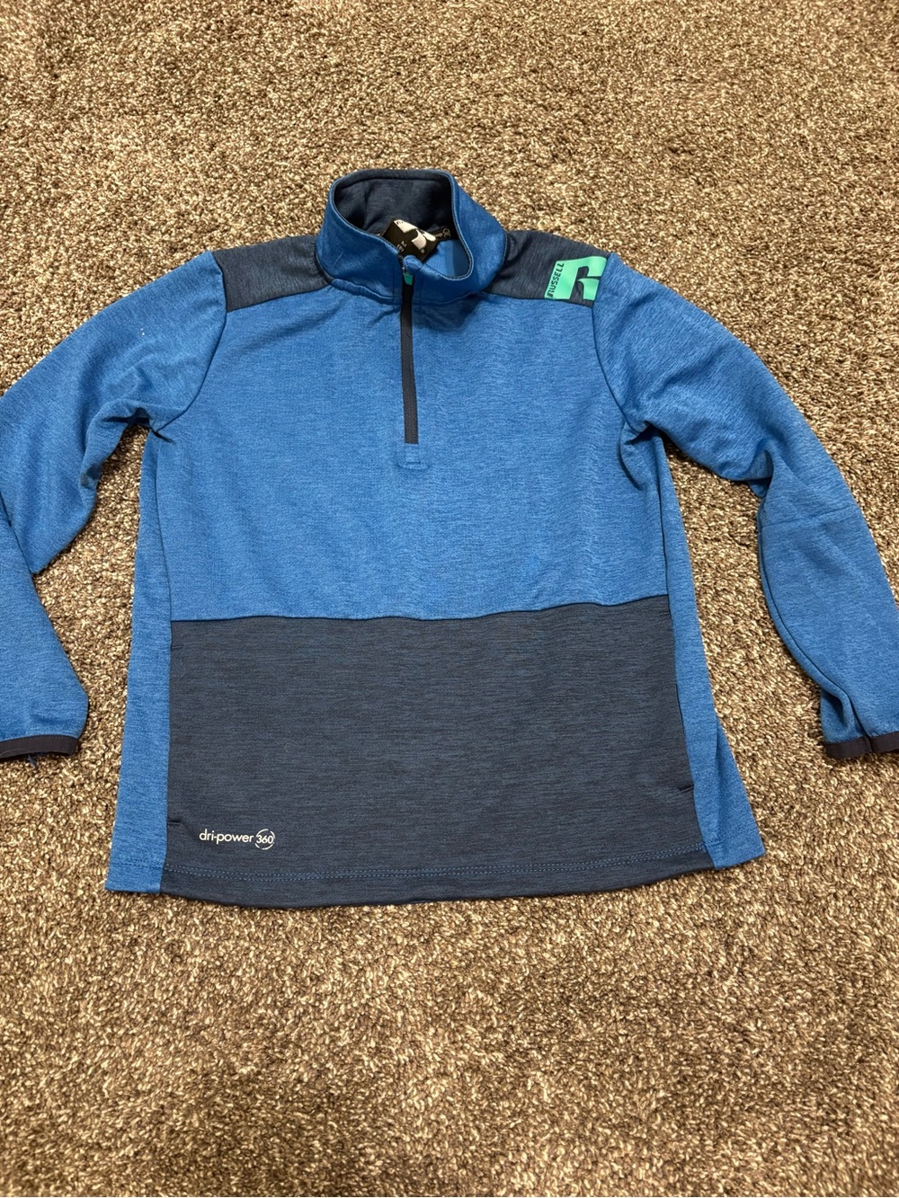 Russell Athletic Blue and Navy Colorblock Quarter-Zip Sweater